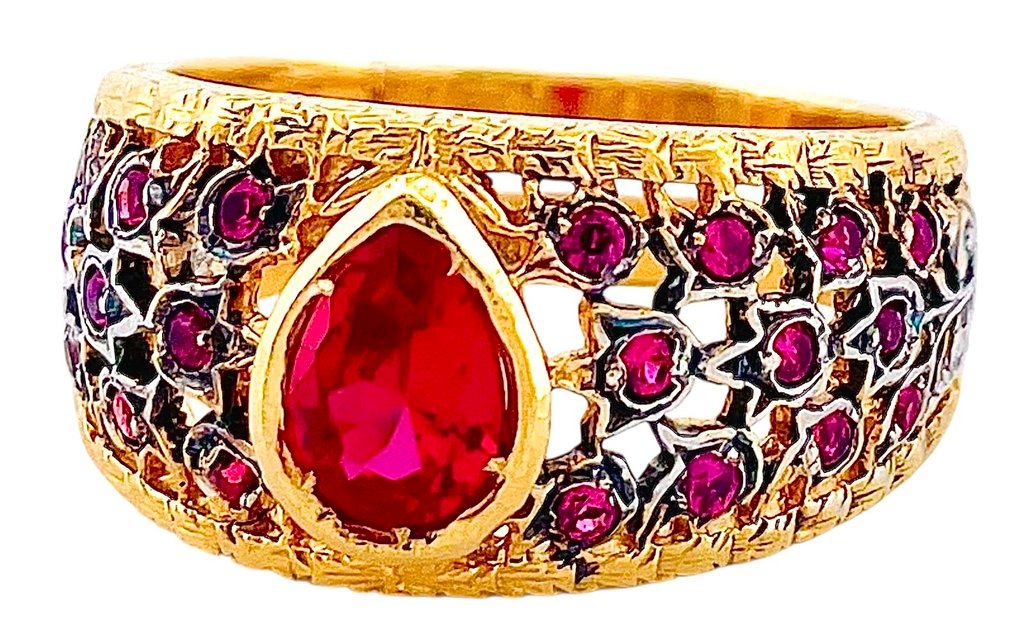 Sem preço de reserva - Anel - 9 kt. Ouro amarelo, Prata Rubi #2.1