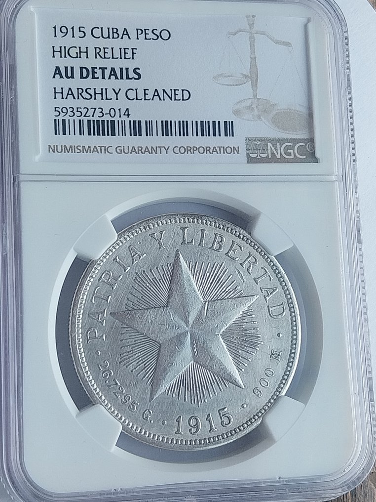 Mellemamerika. 1 Peso 1915 Alto Relieve Harsly Cleaned ( Raro ) (Ingen mindstepris) #1.0