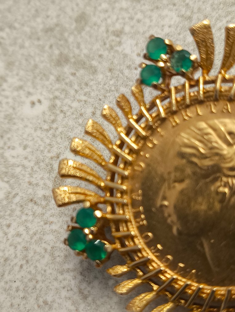 Brosche - 18 kt Gelbgold Smaragd #4.3