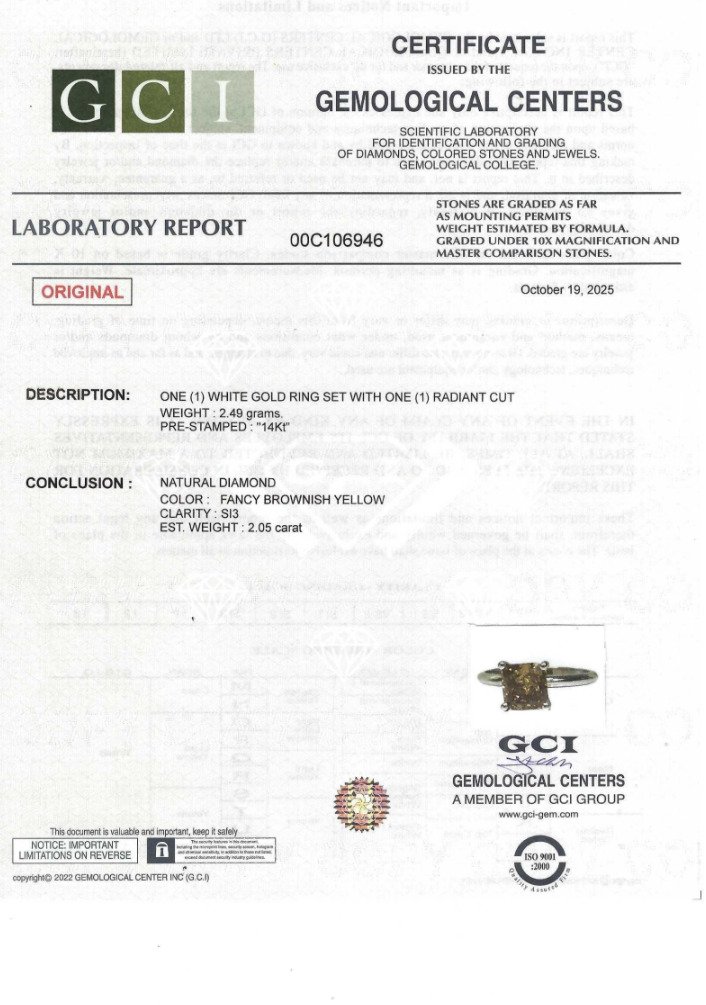 χωρίς τιμή ασφαλείας - Δαχτυλίδι - 14 καράτια Λευκός χρυσός -  2.05ct. tw. Κίτρινο Διαμάντι (Φυσικού χρώματος) #2.1
