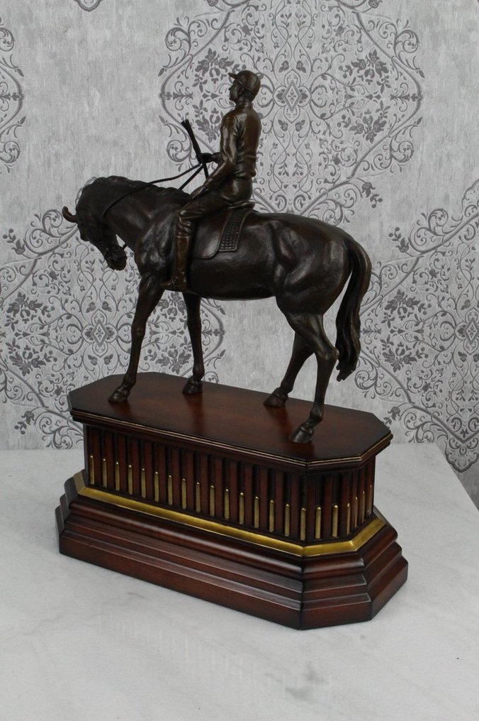 Γλυπτό, Jockey te paard - 52.4 cm - Μπρούντζος, Ξύλο #4.3