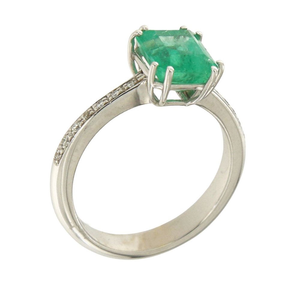 χωρίς τιμή ασφαλείας - Δαχτυλίδι - 18 καράτια Λευκός χρυσός -  2.06ct. tw. Σμαράγδι - Διαμάντι #4.3