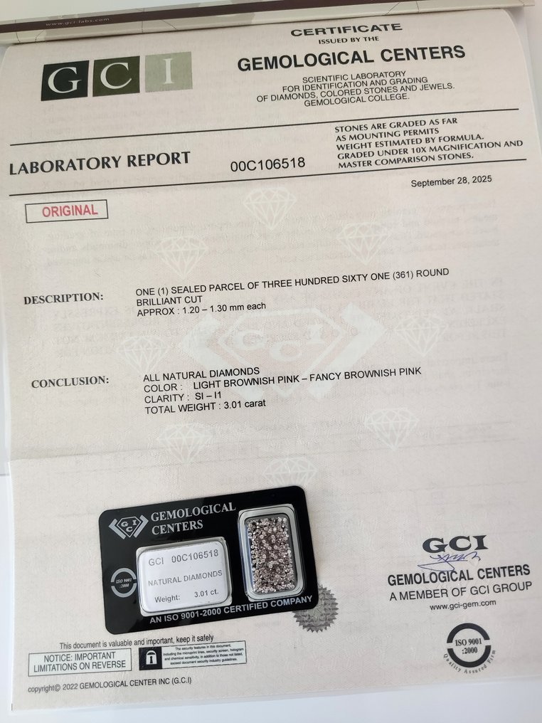 没有保留价 - 361 pcs 钻石  (天然色彩的)  - 3.10 ct - 圆形 稍帶棕色的 粉红色 - SI1 微内含一级, I1 内含一级 - 以色列宝石中心（G.C.I.） #1.0