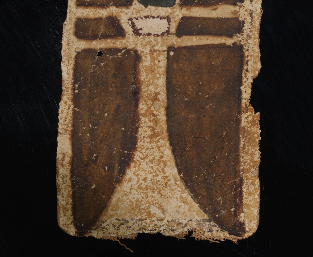 Altes Ägypten Textilfragment, das eine Djed-Säule mit Sonnenscheibe zeigt. - 14 cm #2.1