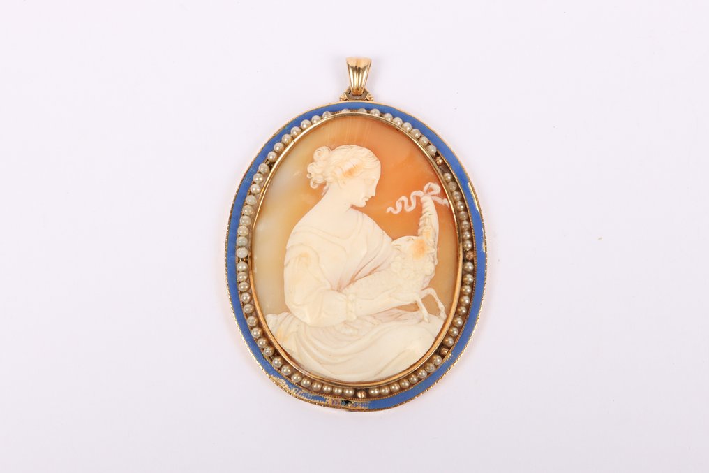 Függő - 18 kt. Sárga arany, Műgyöngyök - Cameo Enamel Neoclassical #1.0