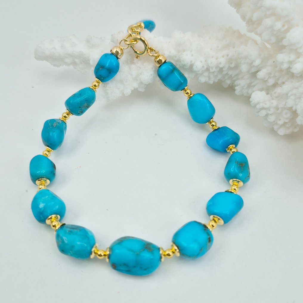 Τυρκουάζ - Ασημί, Gold-plated - Βραχιόλι - American Turkish #1.0