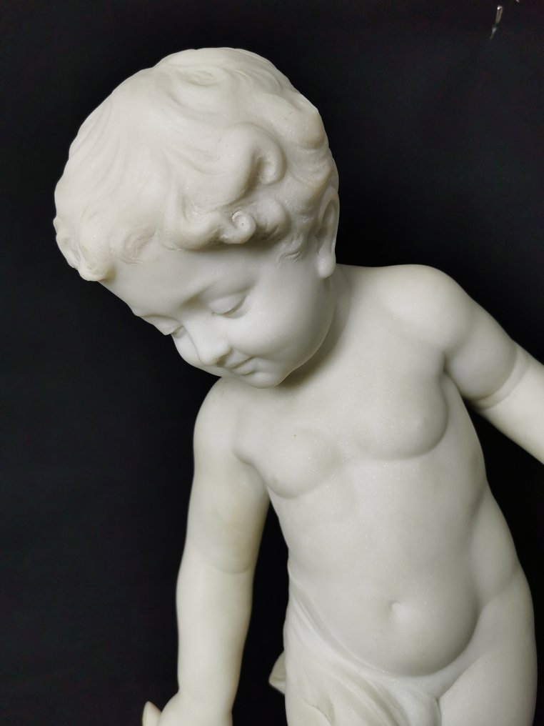 Skulptur, Scuola francese, XIX secolo - Bambino con tartaruga in marmo - 57 cm - Marmor #3.2