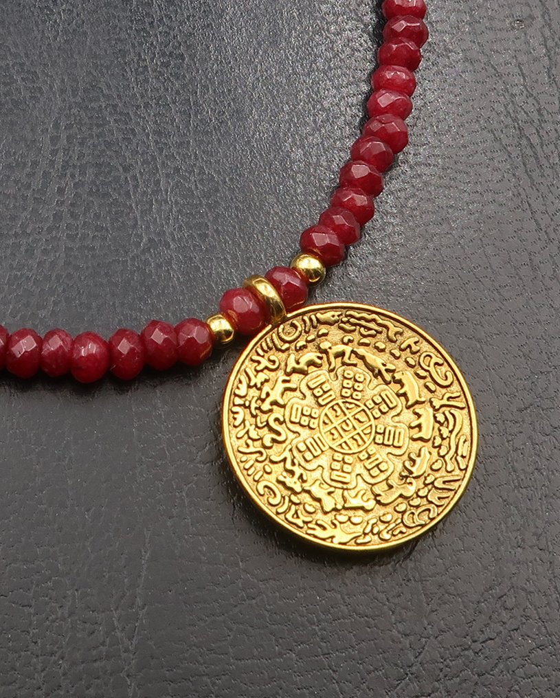 红宝石 - 佛教项链 - Melong - 消除邪恶 - 14K金镀金扣 - 頸鏈 #4.3