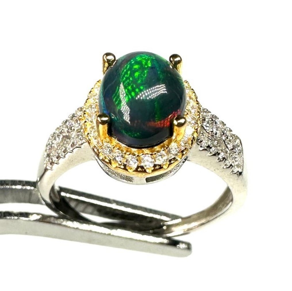 没有保留价 - 戒指 可调节的925银双层结构 -  0.00ct. tw. 蛋白石 #1.0