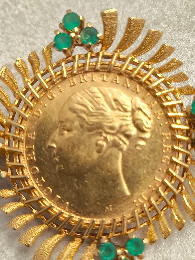 Brosche - 18 kt Gelbgold Smaragd #3.2