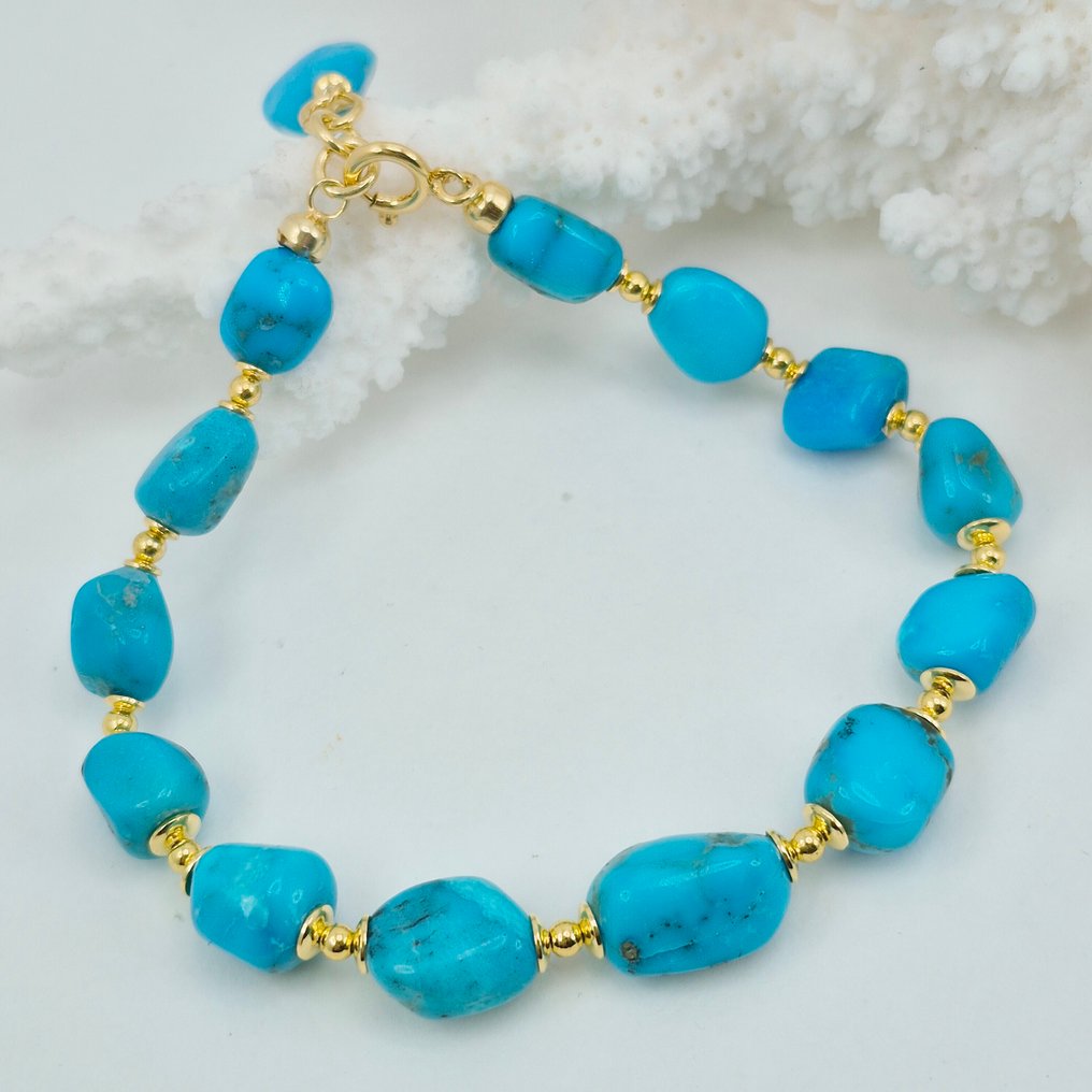 Τυρκουάζ - Ασημί, Gold-plated - Βραχιόλι - American Turkish #1.0