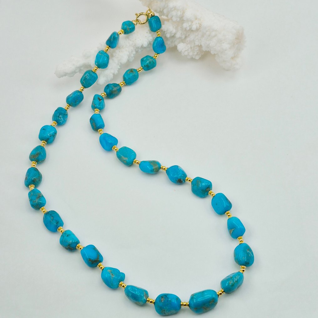 綠松石 - 銀, 鍍金 - 頸鏈 - 美国奶油色 #1.0