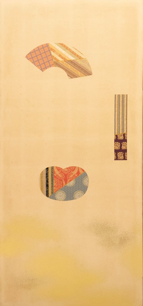Paravento Byōbu - Carta, Legno, A two-panel screen painted on paper with gold powder and fan motifs - Giappone #2.1