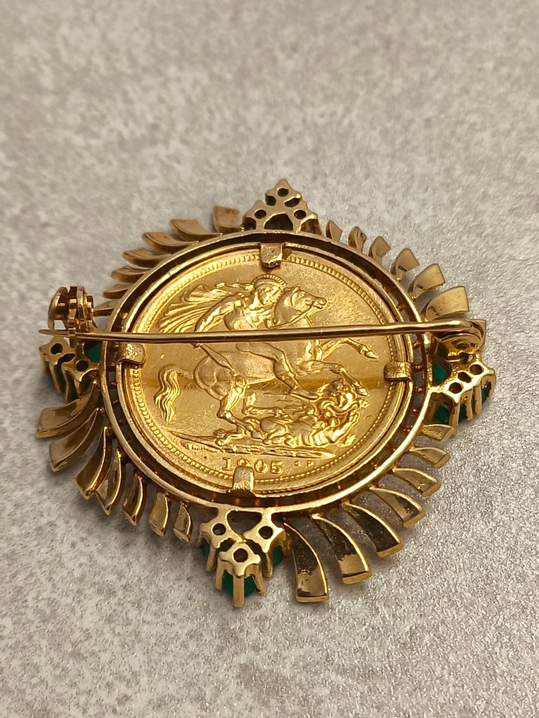 Brosche - 18 kt Gelbgold Smaragd #2.1