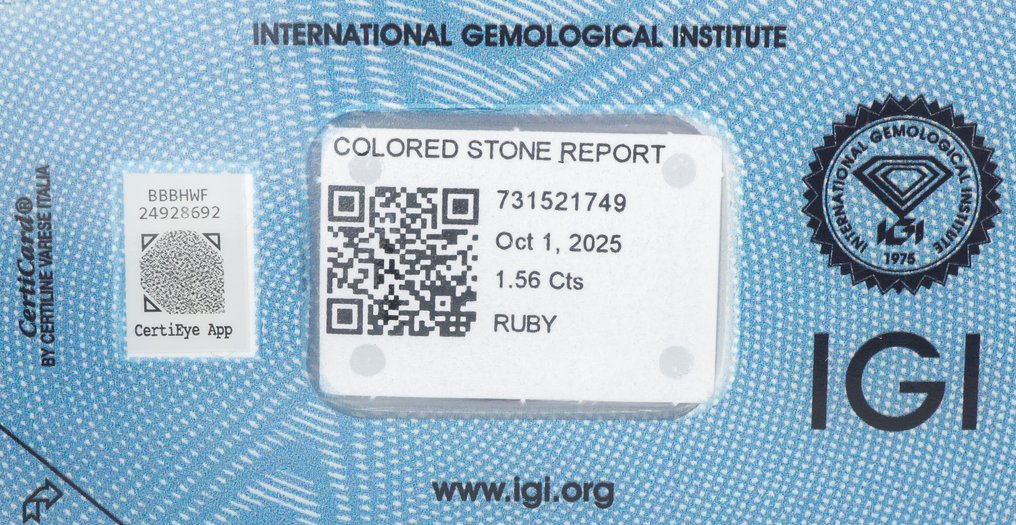 No reserve price Ruby - 1.56 ct - International Gemological Institute (IGI) - Deep Purplish Red #4.3