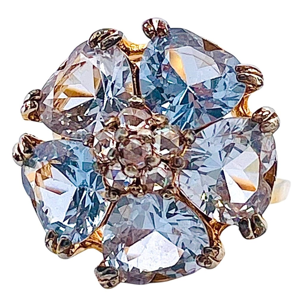 Sans prix de réserve - Bague - 9 carats Or jaune, Argent Topaze - Aigue-marine #2.1