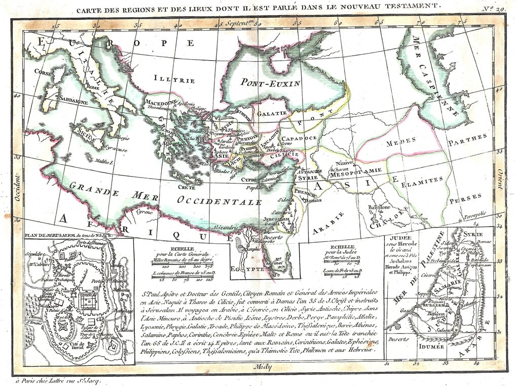 Τουρκία - Ελλάδα, Κύπρος, Συρία, Αγία Γη, Αίγυπτος; J. Lattrè - Carte des Regions et des lieux dont il est parle dans le Nouveau Testament - 1793 #1.0