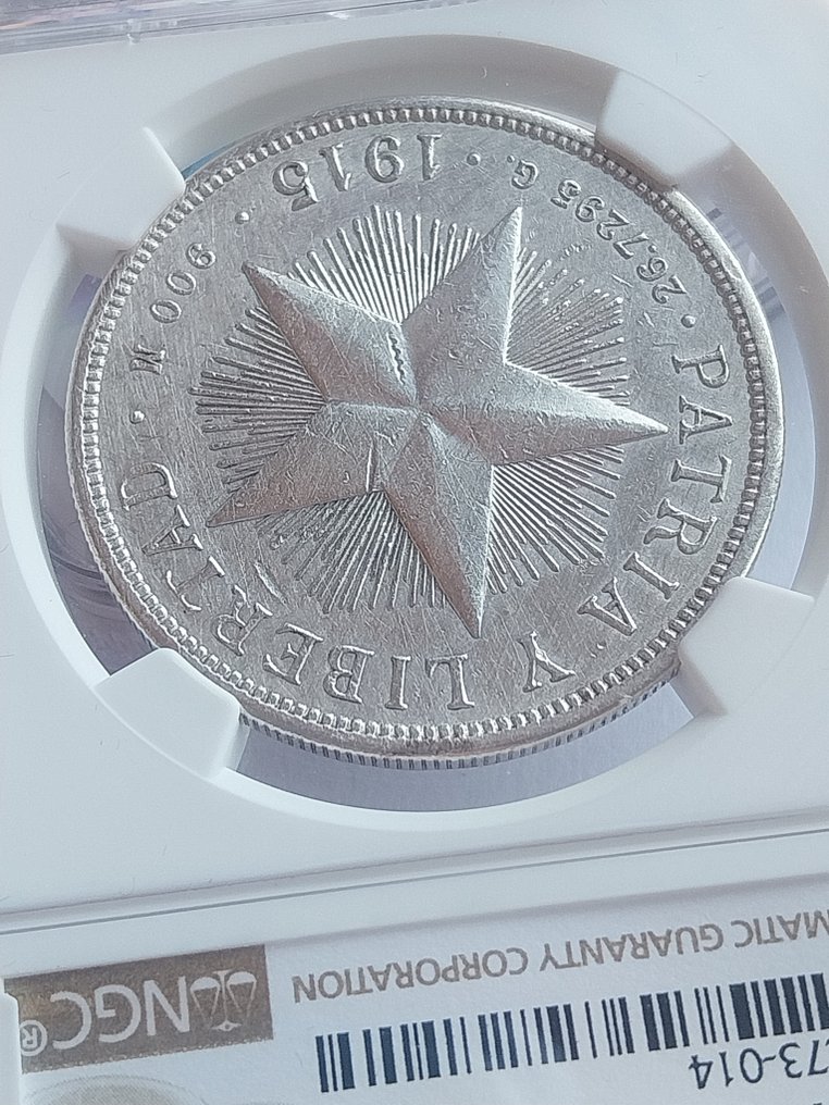 Mellemamerika. 1 Peso 1915 Alto Relieve Harsly Cleaned ( Raro ) (Ingen mindstepris) #1.0