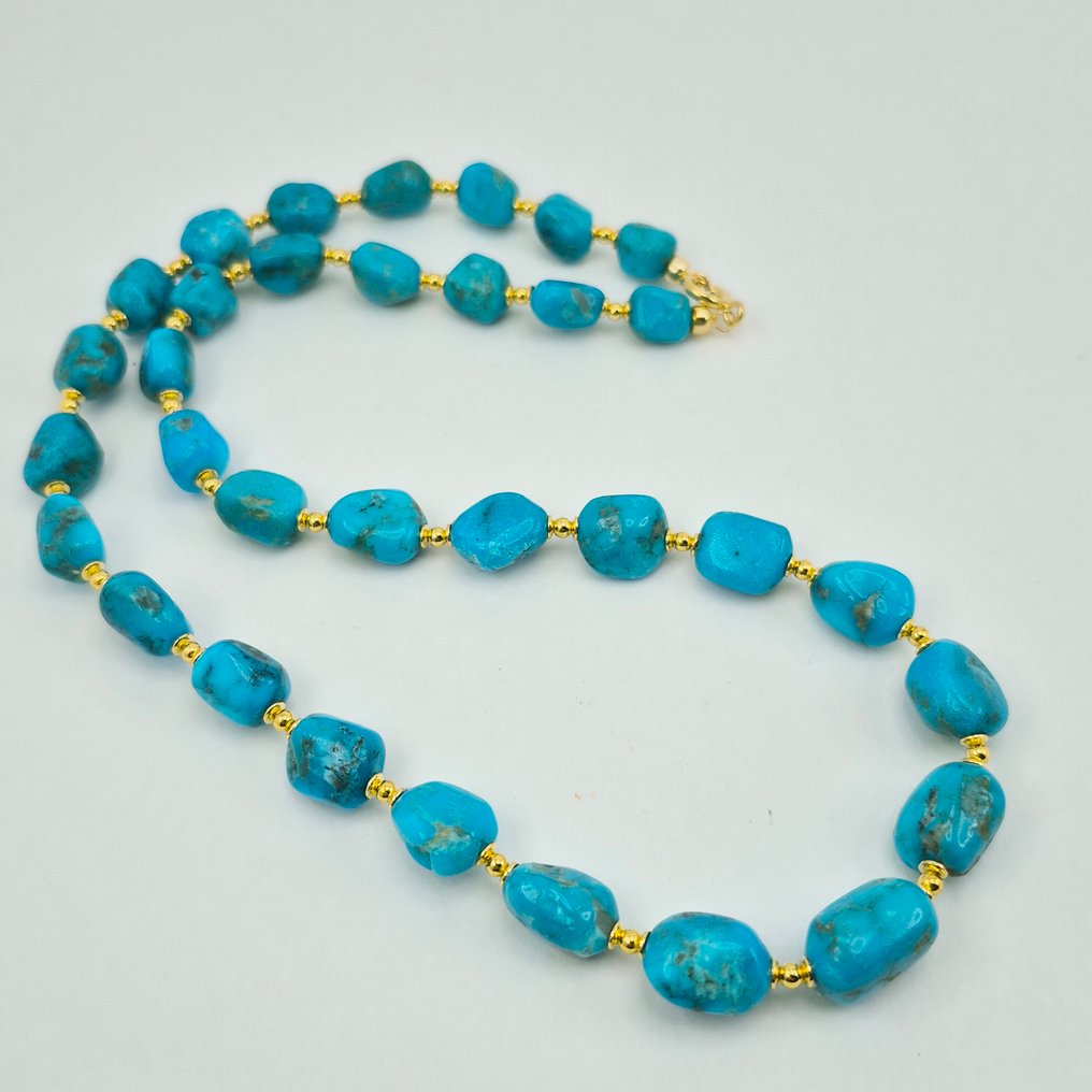 綠松石 - 銀, 鍍金 - 頸鏈 - 美国奶油色 #2.1