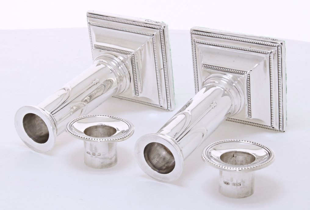 no reserve - Thomas A Scott, Sheffield - Sfeșnic (2) - .925 argint - Zilveren Kandelaars #3.2