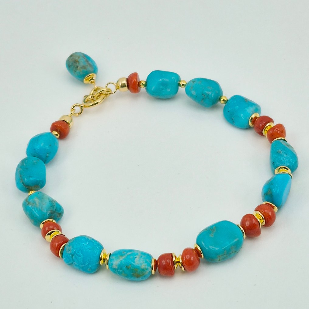 Turchese - Argento, Placcato oro - Bracciale - TURCHESE AMERICANO #4.3