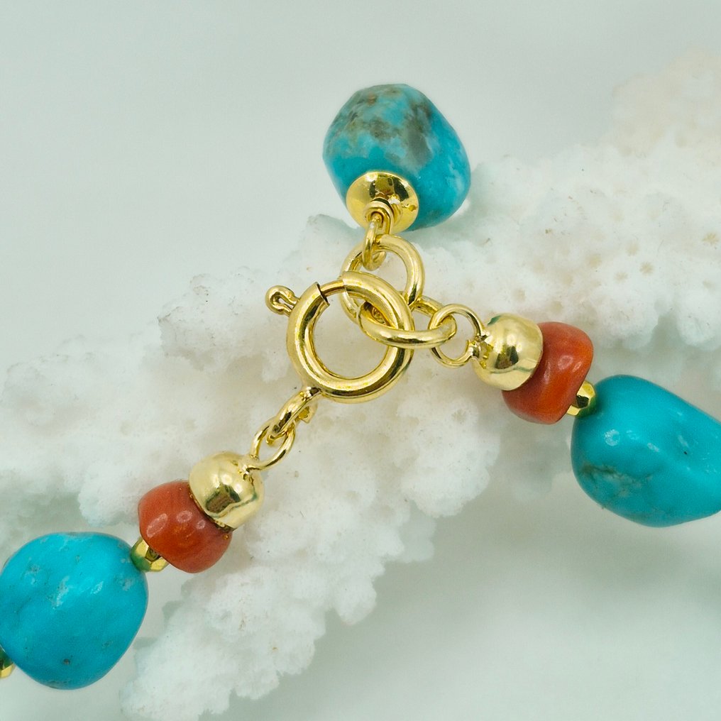 Turchese - Argento, Placcato oro - Bracciale - TURCHESE AMERICANO #3.2