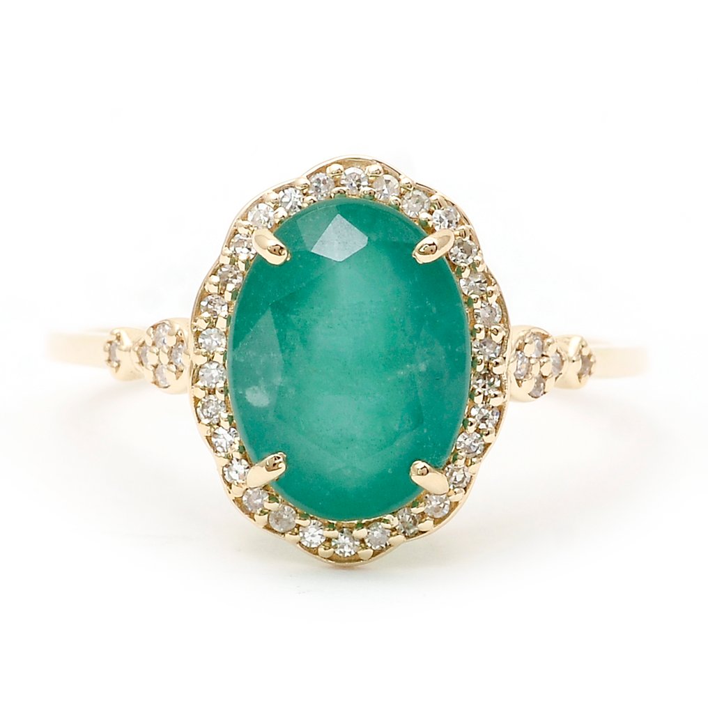 Nincs minimálár - Gyűrű - 14 kt. Sárga arany - 2.85ct. tw. Smaragd - Gyémánt #1.0