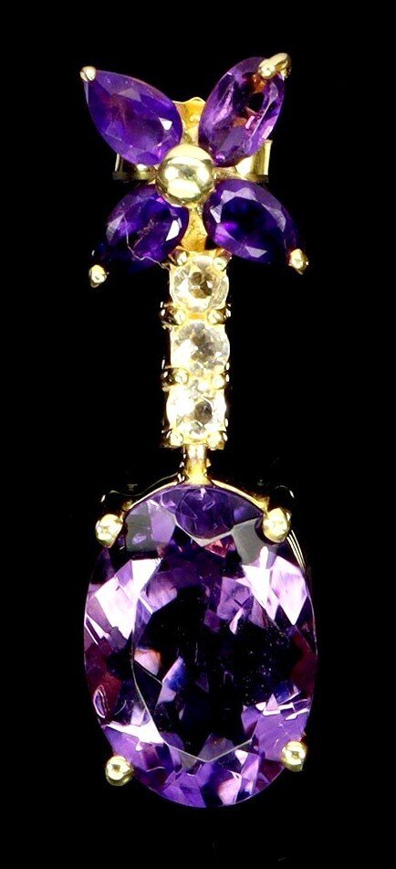 沒有保留價 - 耳環 镀黄色金在925银上 紫水晶 - 黄水晶 #3.2