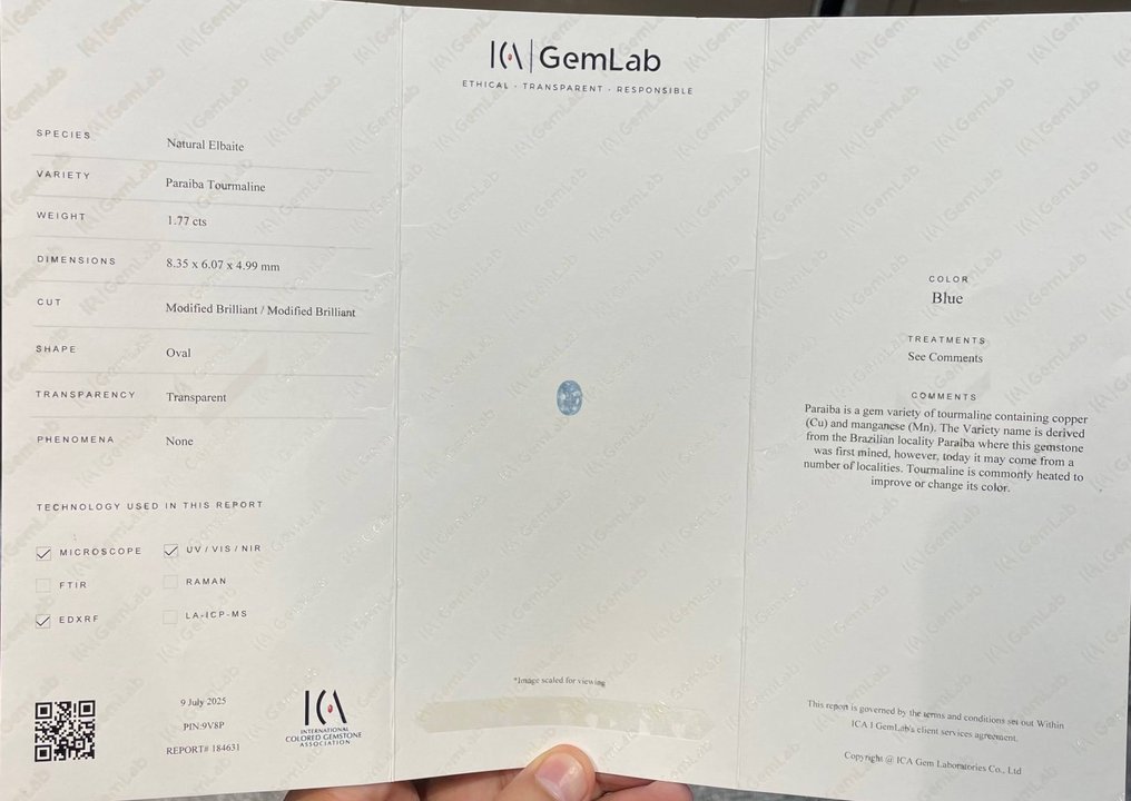 1 pcs 蓝色, 绿色 帕拉伊巴碧玺 - 1.77 ct - 国际有色宝石协会(ICA GemLab) - 椭圆形帕拉伊巴碧玺 #2.1