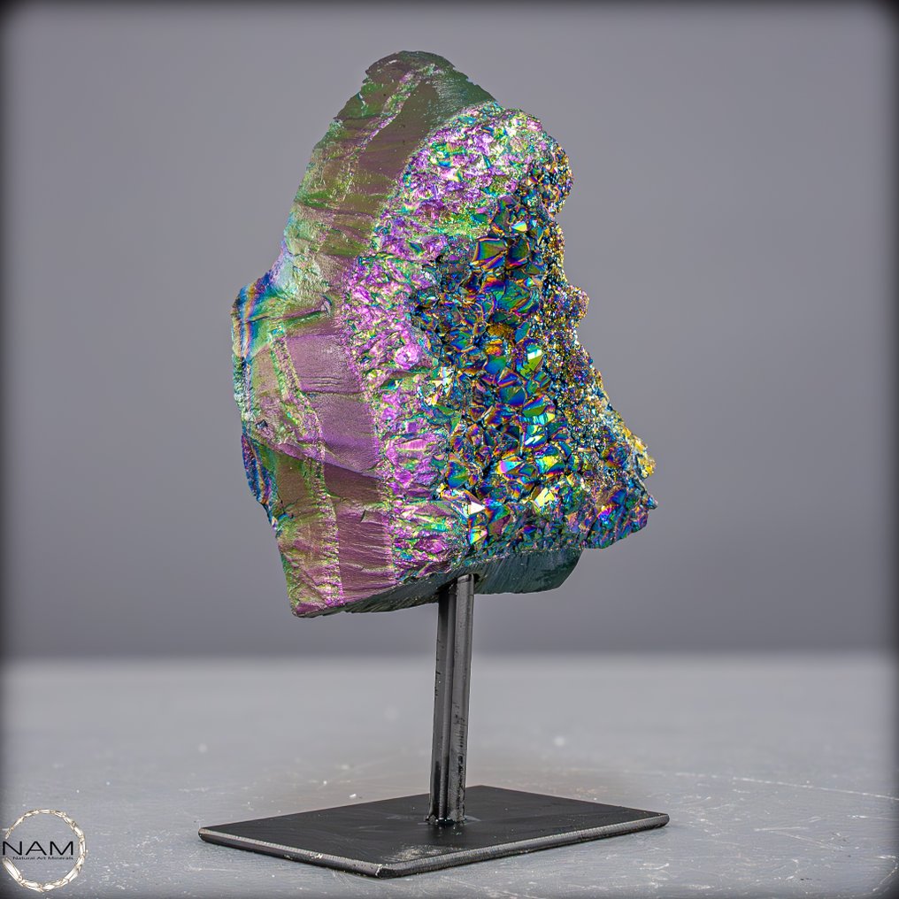 Very Rare  Rainbow Aura Amethyst - Quartz on Stand- 527.91 g #1.0