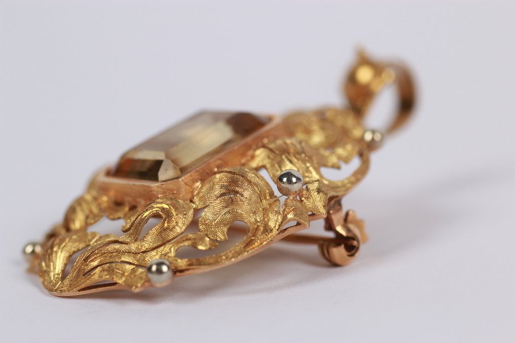 胸針 - 18 克拉 黃金 -  8.29ct. tw. 黃水晶 #2.1