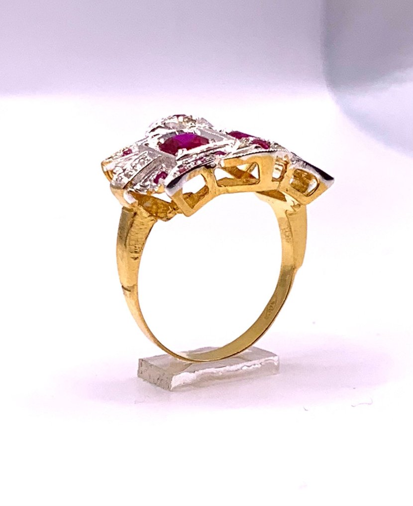 χωρίς τιμή ασφαλείας - Δαχτυλίδι - 9 kt. Κίτρινο χρυσό, Ασημί Ρουμπίνι - Ρουμπίνι - Diamanti #1.0