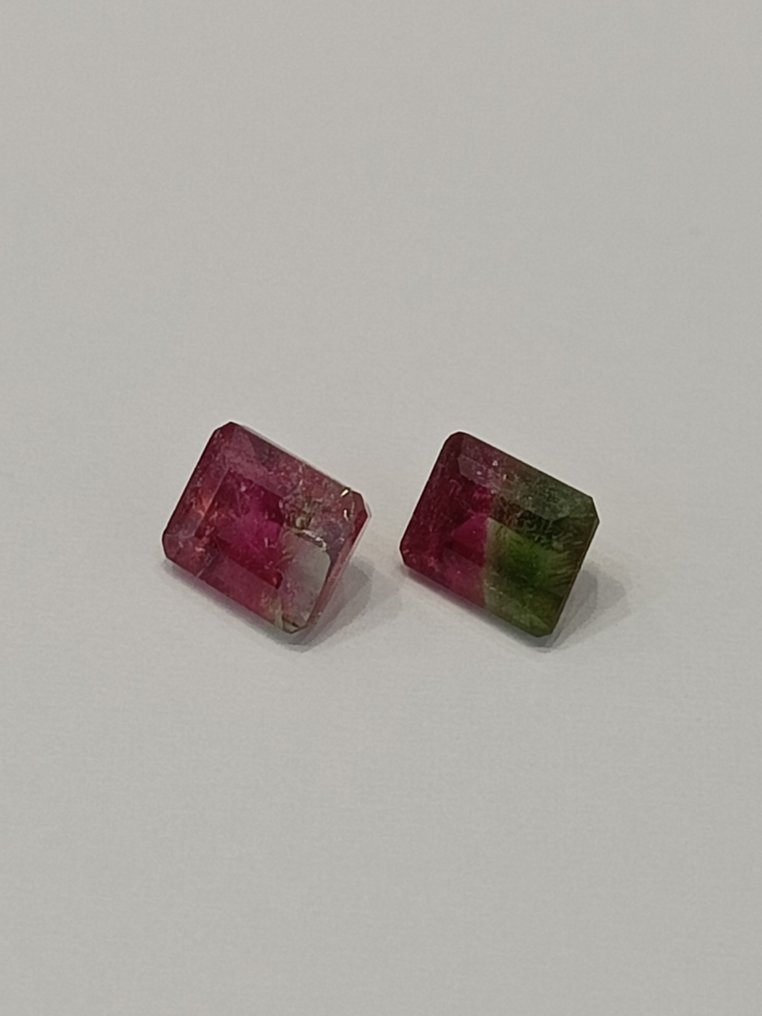 2 pcs  绿色, 粉色 电气石  - 2.46 ct - 西班牙宝石学院（IGE） #1.0