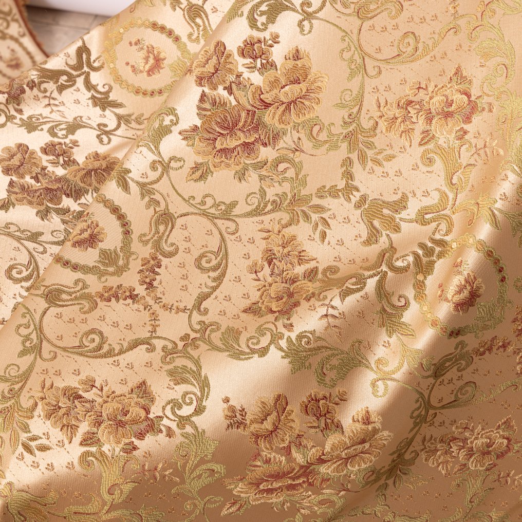 Raro Tessuto Lampasso Damascato Italiano – Beige Dorato Cangiante - Polstringsstoff  - 375 cm - 150 cm #4.3