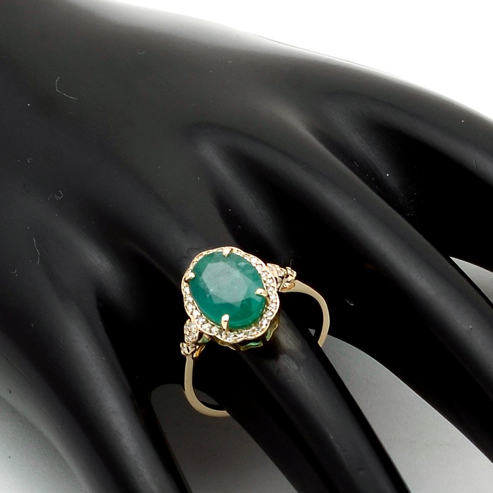 Nincs minimálár - Gyűrű - 14 kt. Sárga arany - 2.85ct. tw. Smaragd - Gyémánt #1.0