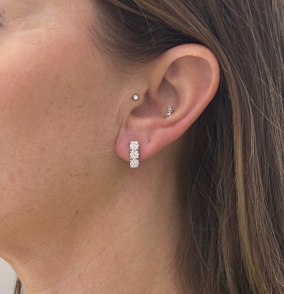 Nincs minimálár - Drop fülbevaló - 18 kt. Fehér arany Gyémánt (Természetes) #1.0