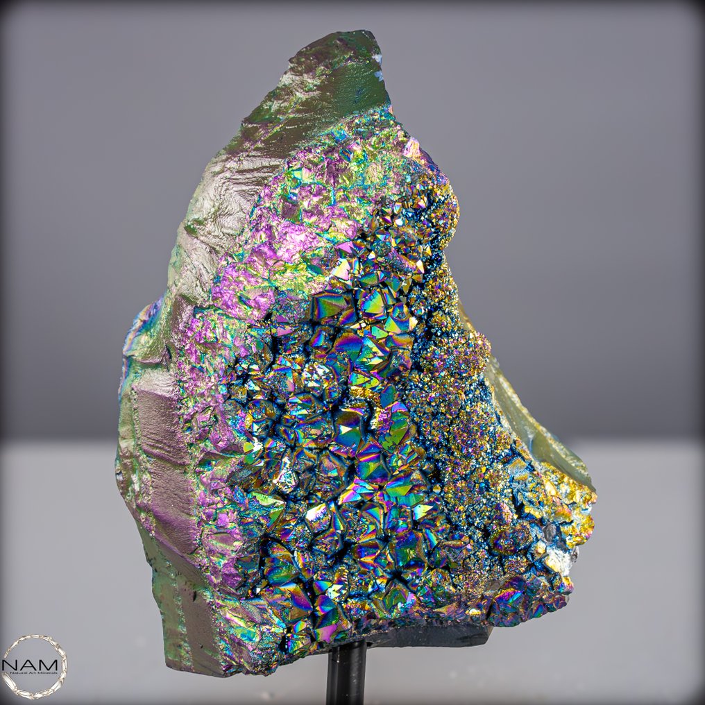 Very Rare  Rainbow Aura Amethyst - Quartz on Stand- 527.91 g #2.1