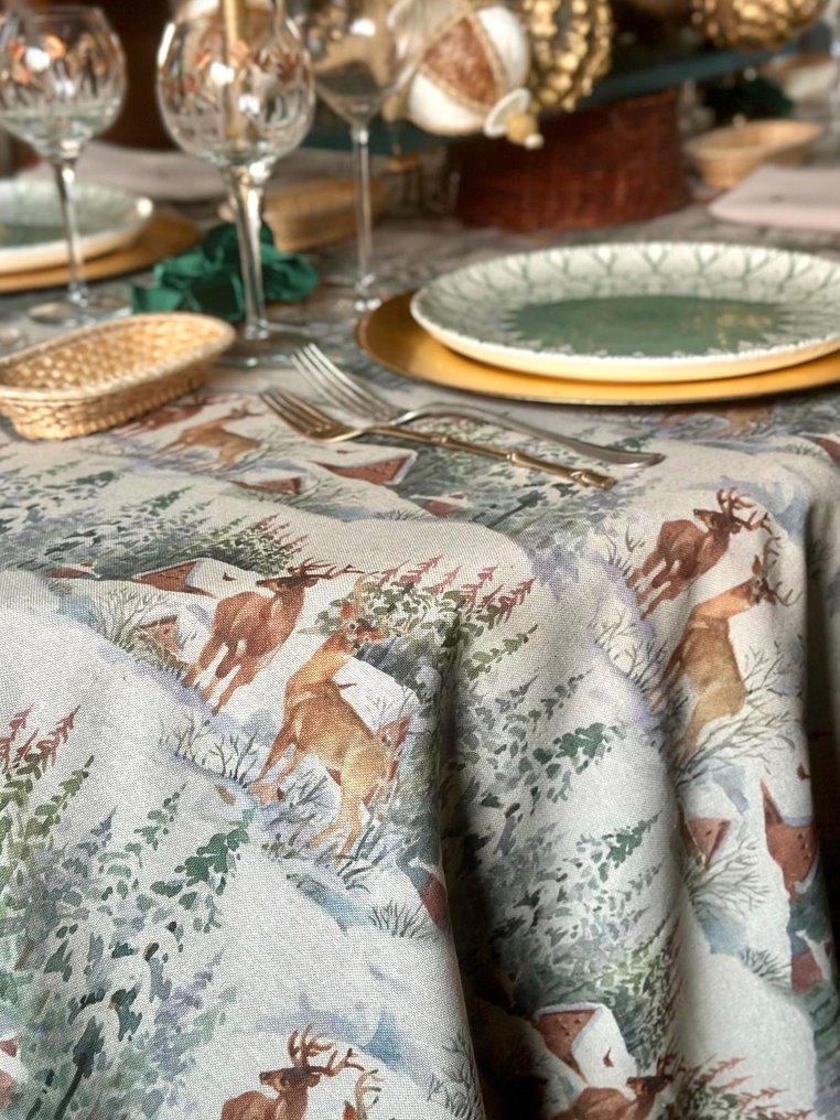 独家冬季 toile de jouy 鹿图案宽大桌布 - 桌布  - 270 cm - 180 cm #3.2