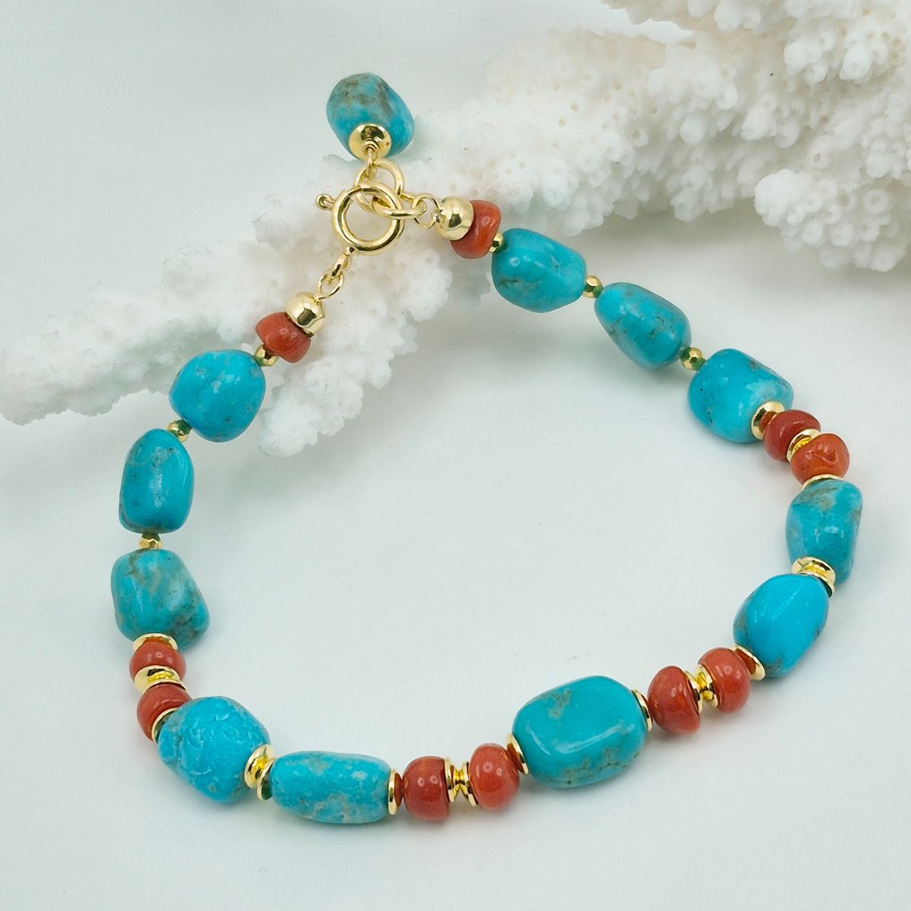 Turchese - Argento, Placcato oro - Bracciale - TURCHESE AMERICANO #1.0