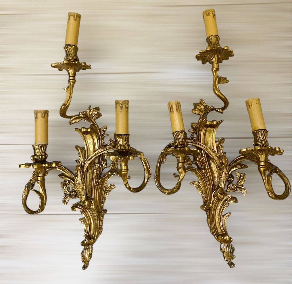 Απλίκα τοίχου (2) - Αντικείμενα από χρυσό μπρούντζο σε στυλ Luigi XV - Υ 55 εκ. #1.0