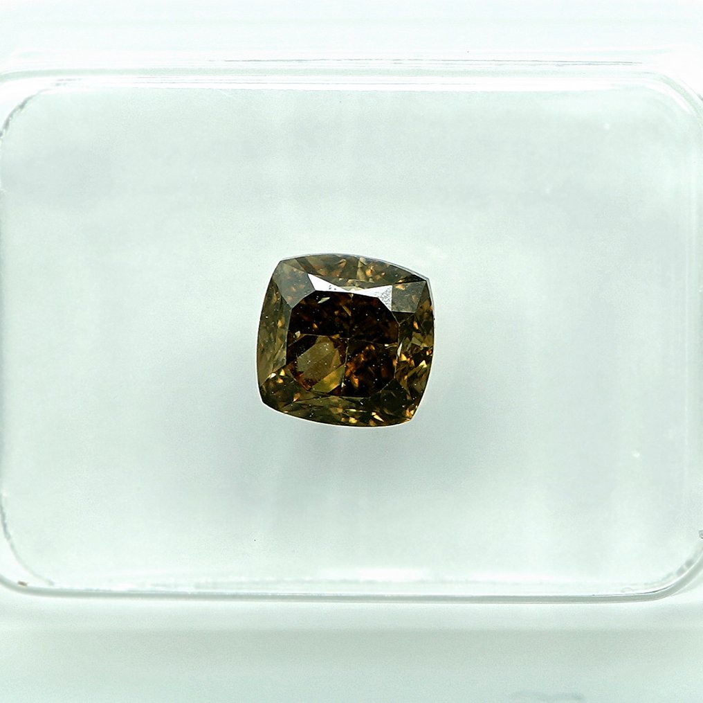 1 pcs 鑽石 (天然彩色) - 1.01 ct - 枕形 - Fancy intense 淡綠色, 淡褐色 橙色 - SI1 - Gem Report Antwerp (GRA) #3.2