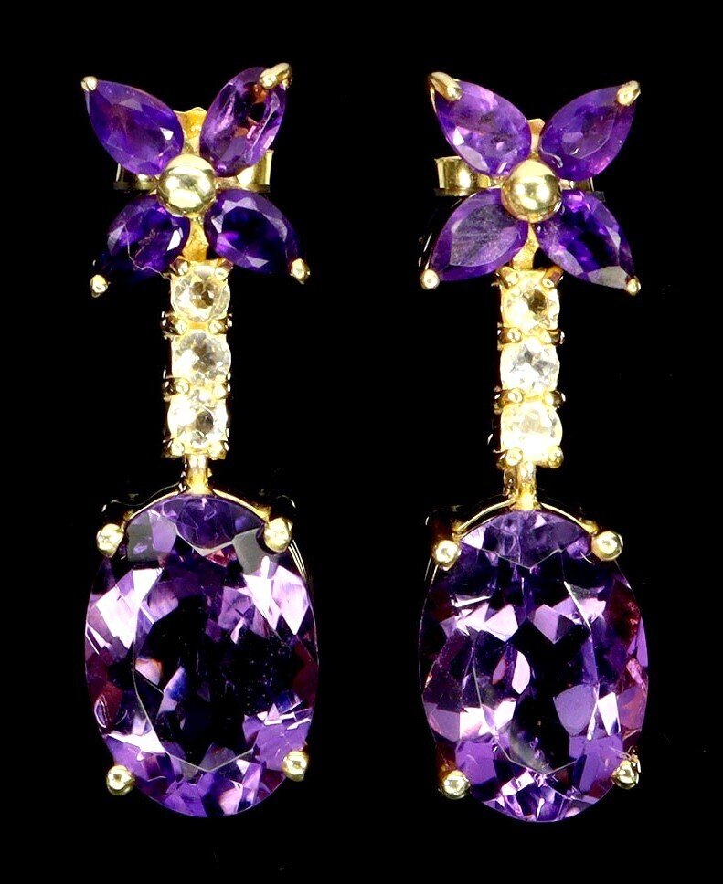 沒有保留價 - 耳環 镀黄色金在925银上 紫水晶 - 黄水晶 #2.1