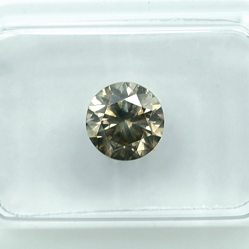 1 pcs Diamant (Colorat natural) - 1.12 ct - Rotund - Light gălbui Gri - I1 - GRA (Laboratorul de analiză a pietrelor prețioase din Anvers) #1.0