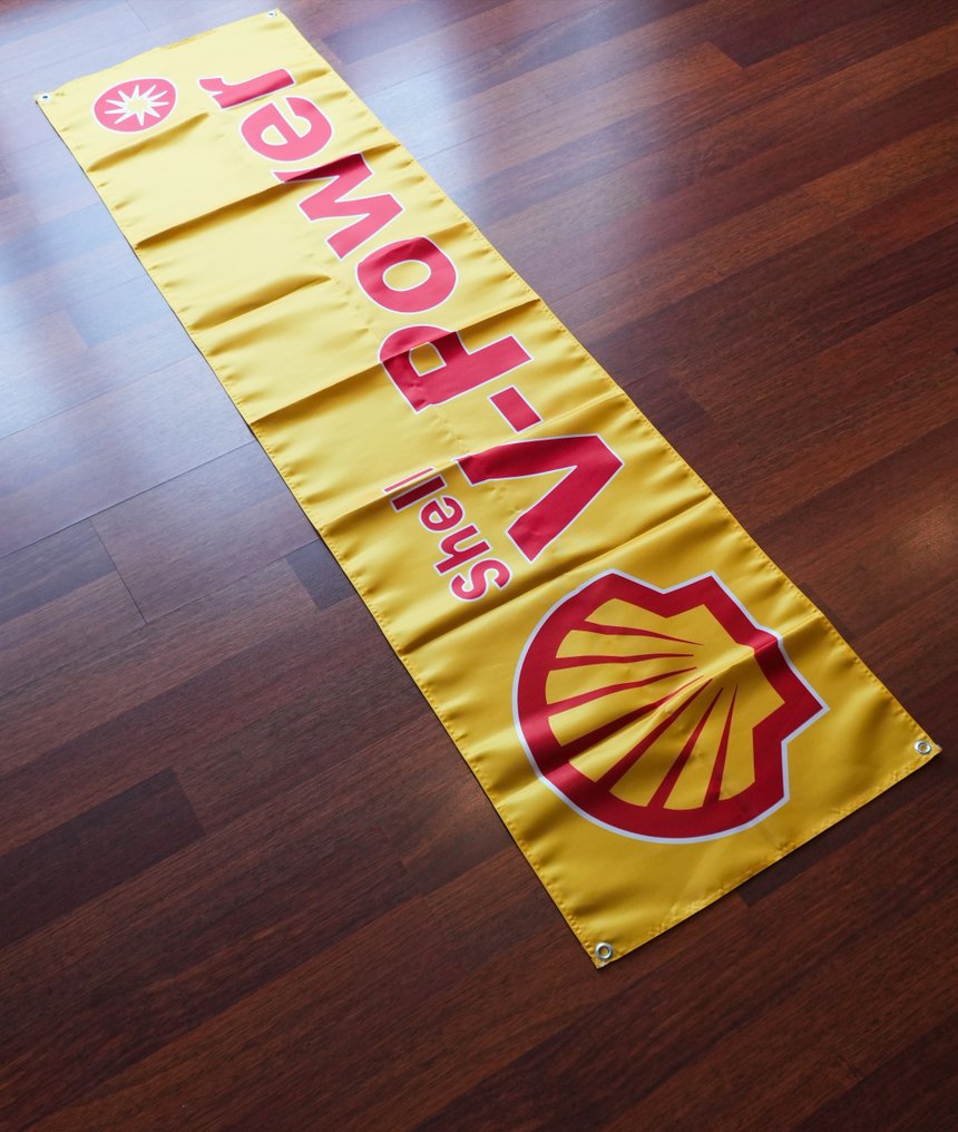 Flag - Shell - V-Power – Racing Banner – 180 × 45 cm – 180 × 45 cm – Garage Wall Decor / Motorsport Flag / #2.1