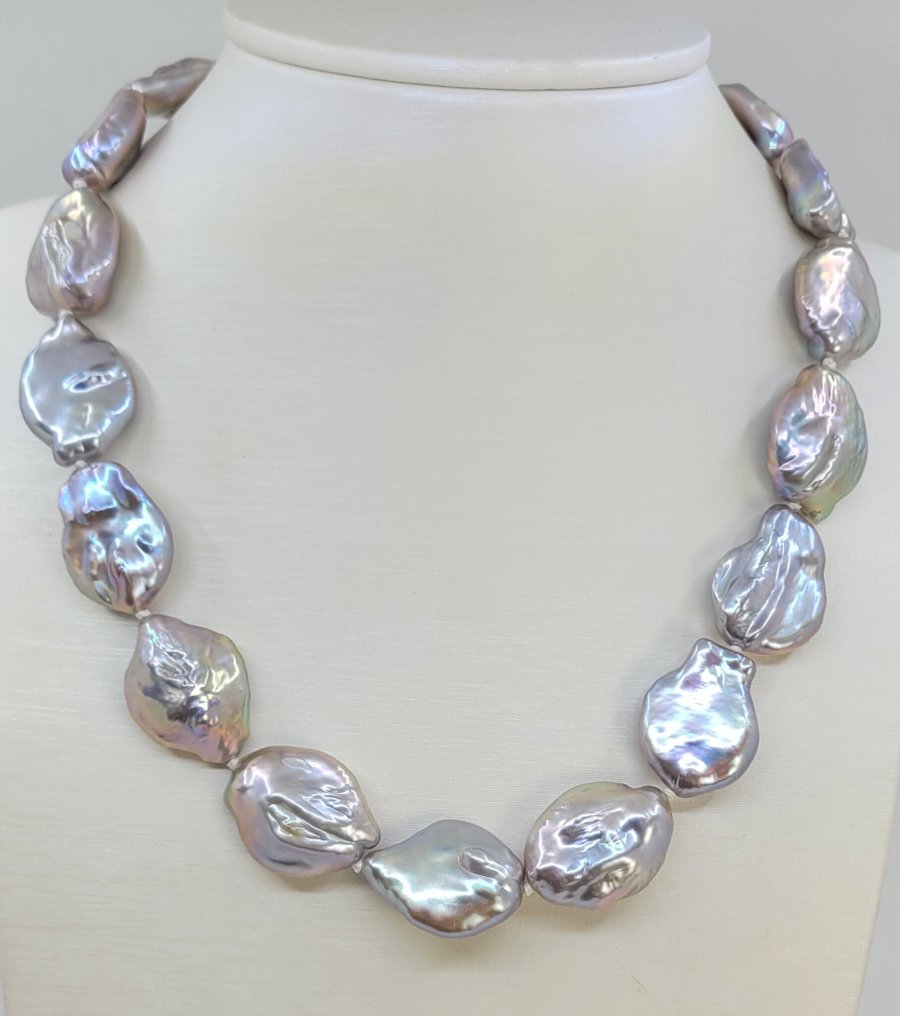 没有保留价 - 项链 银, 17x19毫米灰色巴洛克珍珠 #1.0