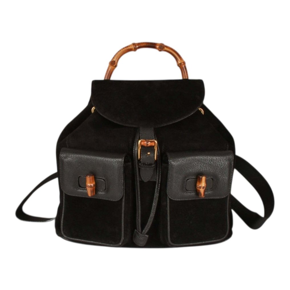 Gucci - Vintage Bamboo/Leather & Suede Backpack in Black - Reppu #1.0