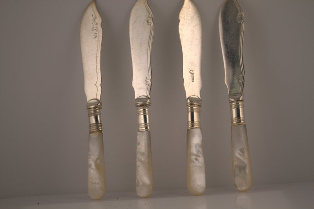 J.S * Sanderson  Shefield. - Cutlery set (9) - Mother of pearl, Silverplated #1.0