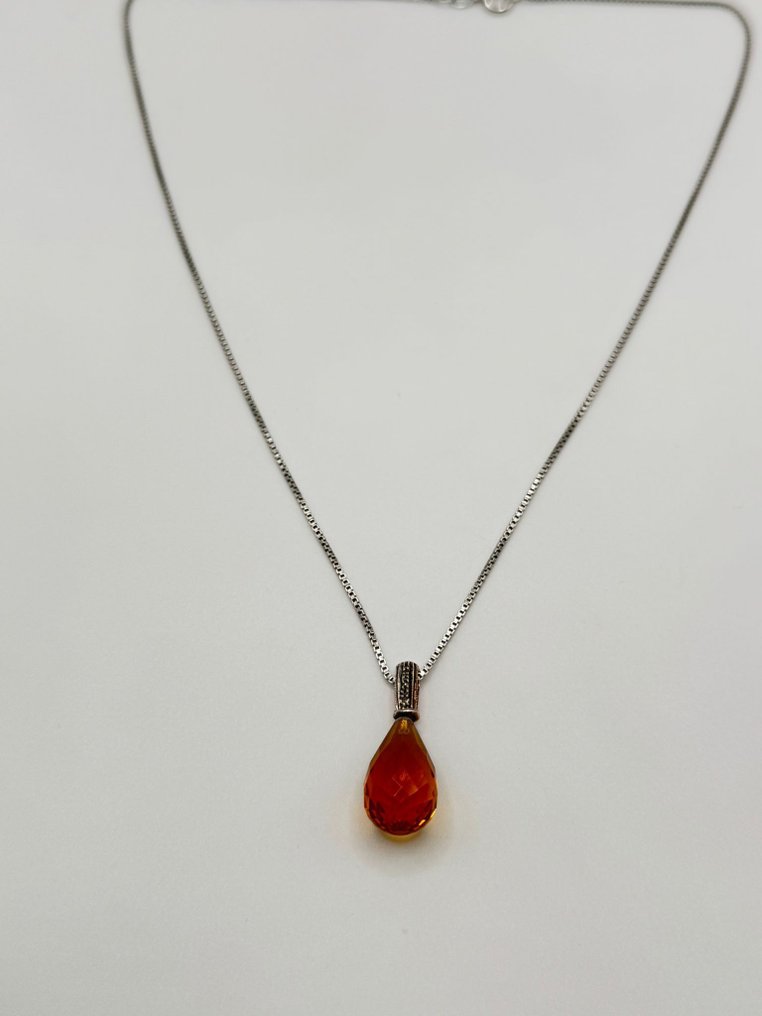 Senza prezzo di riserva - Collana con ciondolo Argento - 10,12ct. tw. Topazio - Diamante #4.3