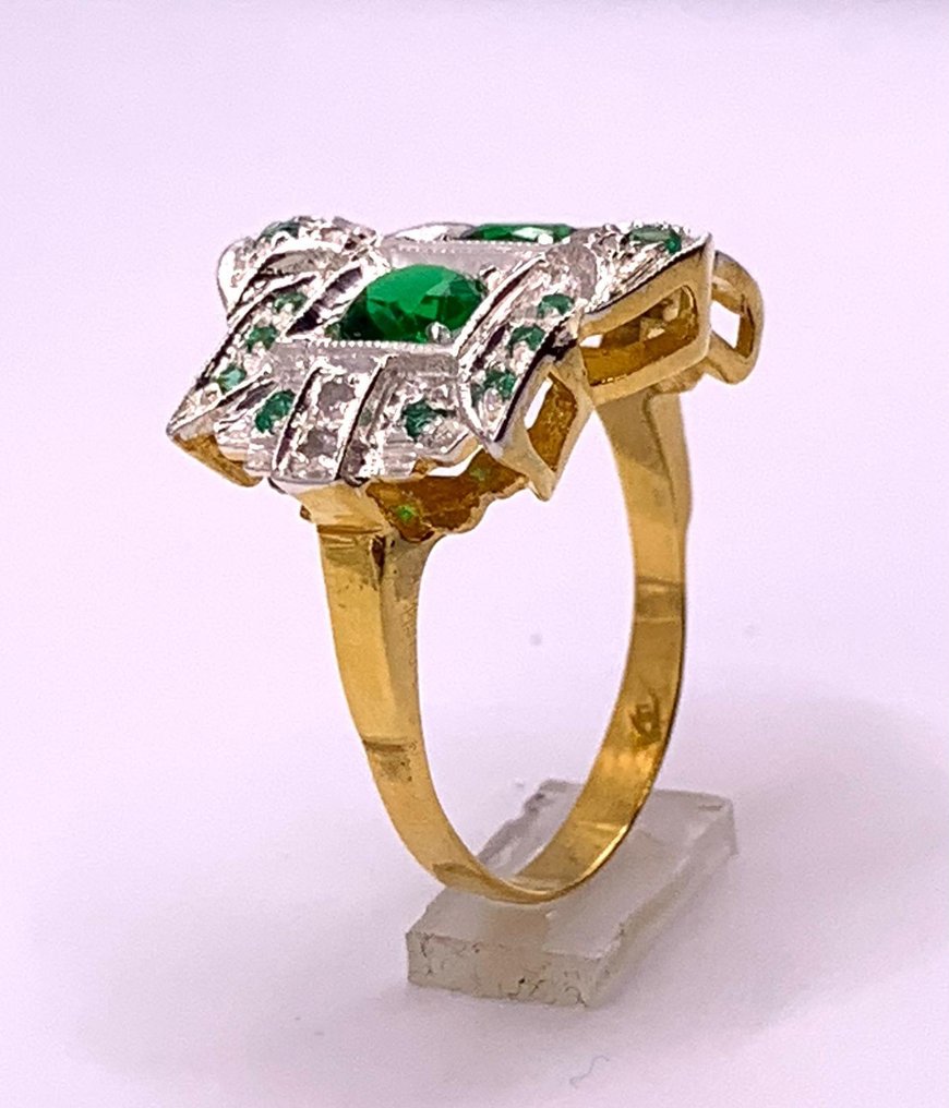 Ingen reservasjonspris - Ring - 9 karat Gull, Sølv Smaragd - Smaragd - Diamanter #4.3