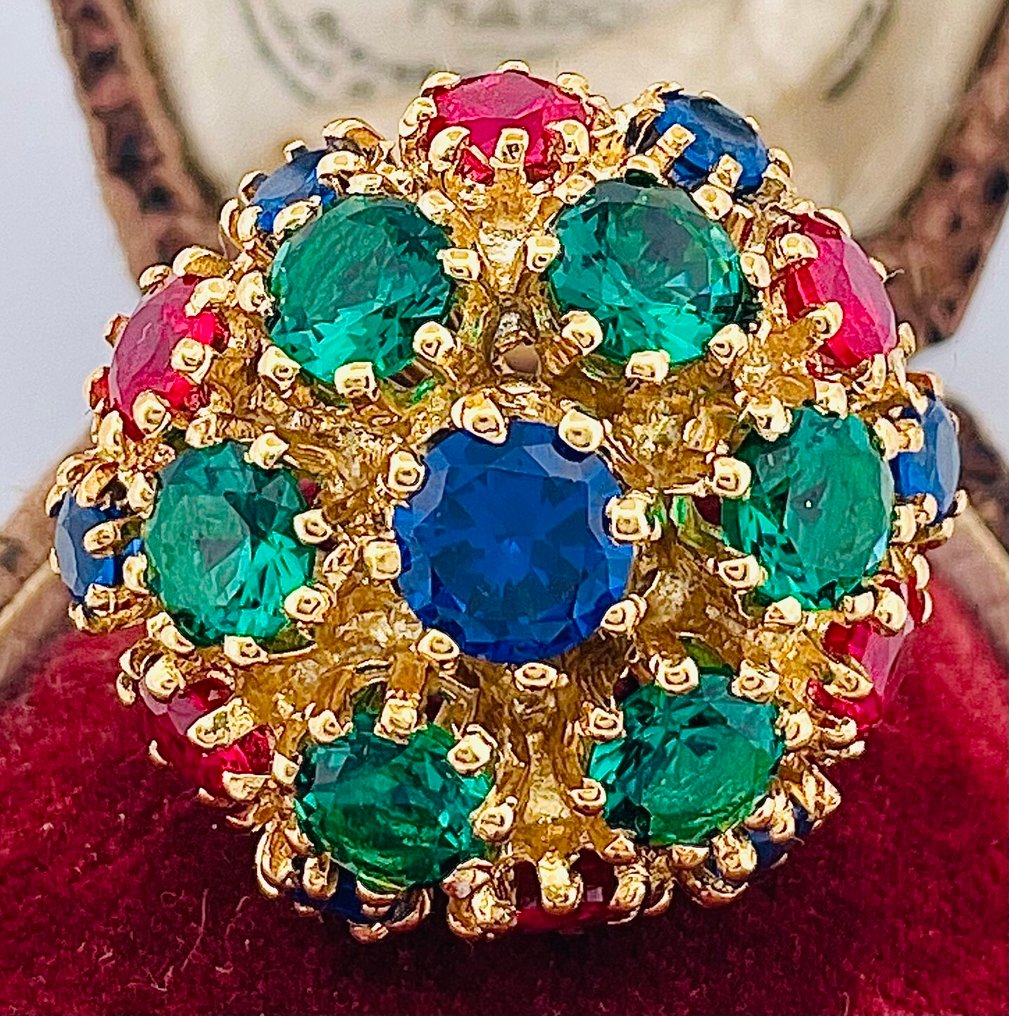 没有保留价 - 戒指 - 9 kt. 黄金, 银 蓝宝石 - 祖母绿 #1.0